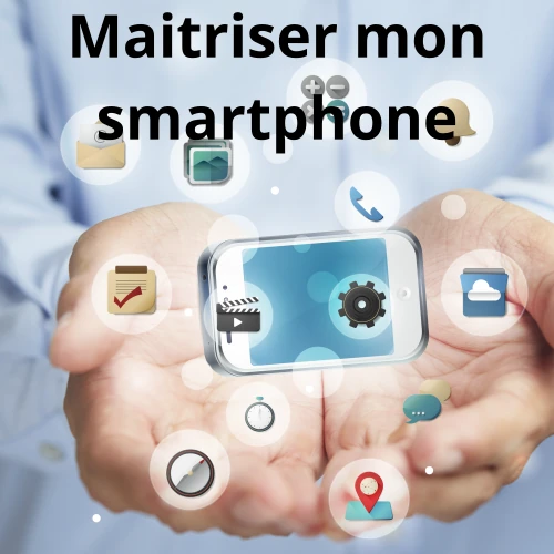 photo d'un téléphone dans les mains d'un homme avec des applications autour
